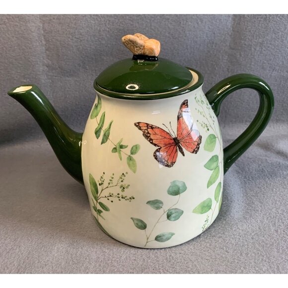 Cracker Barrel Nature Susan Winget Teapot Butterfly and Plants with box - Picture 3 of 13
